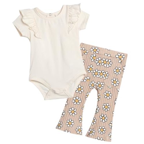 Jessica Simpson Baby Girl Clothes Set - 2 Piece Baby Onesie Bodysuit and Infant Pants Newborn Girl Outfits (Sizes: 0-9M)