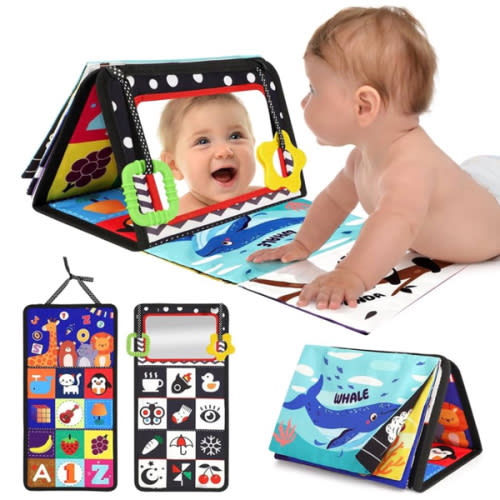 URMYWO Tummy Time Toys - Black and White High Contrast Baby Toy for Newborn - Baby Visual Stimulation Mirror - Montessori Crinkle Toy for Infant 0-3-6-12 Months - Boy Girl Shower Valentines Day Gifts