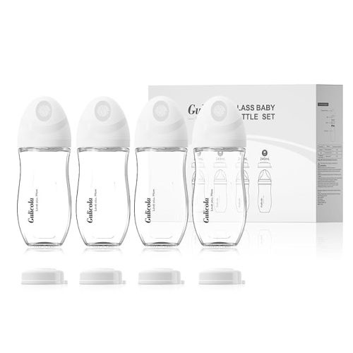 Natural Glass Baby Bottle 8 oz for Breastfed Babies, Anti-Colic Baby Bottle Set with Medium Flow Nipple, 3 Months +, 4 Pack - White - 1 Count (Pack of 4)