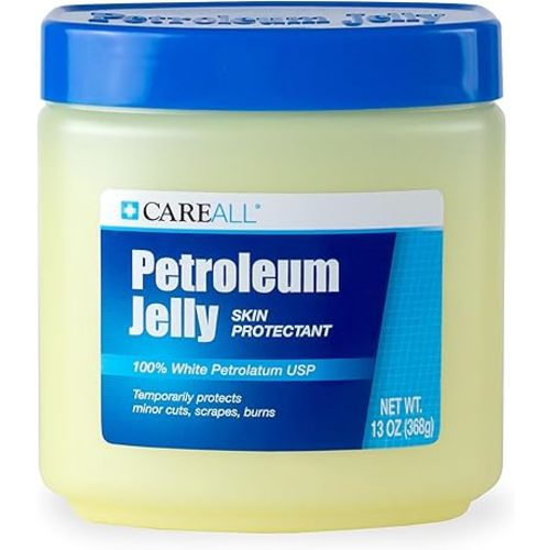 CareAll Petroleum Jelly 13 Oz Jar., Unscented, 100% Pure White Petrolatum Jelly USP, Protectant for Minor Cuts, Scrapes, Burns. Moisturizer for Dry Skin and Lips.
