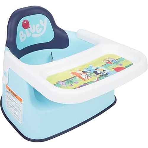 The First Years Bluey Booster Seat for Kitchen Chair- Includes Removable Tray - Contoured Toddler and Baby Seat with 3-Point Harness for Mealtime - Lightweight Portable Travel Booster Seat