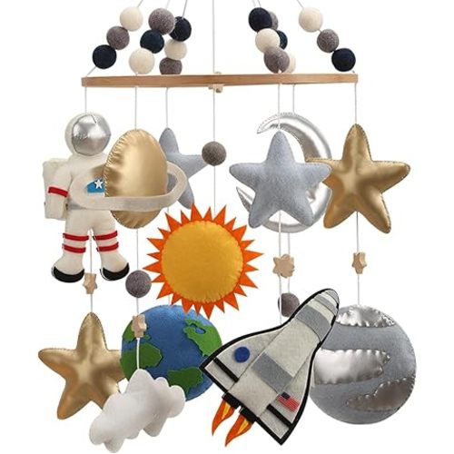 Space Mobile for Crib - A Colorful Space Baby Mobile with Rocket Planets and Stars for a Space Themed Nursery