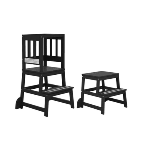 Dream On Me 2-in-1 Funtastic Tower and Step Stool, Easy to Assemble, Black