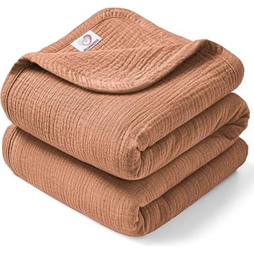 Bearmoss Muslin Baby Blanket, 100% Cotton Crib Blanket for Toddlers, Soft Breathable Reversible Nursery Blankets for Baby Boys Girls (47x47in, Terracotta)