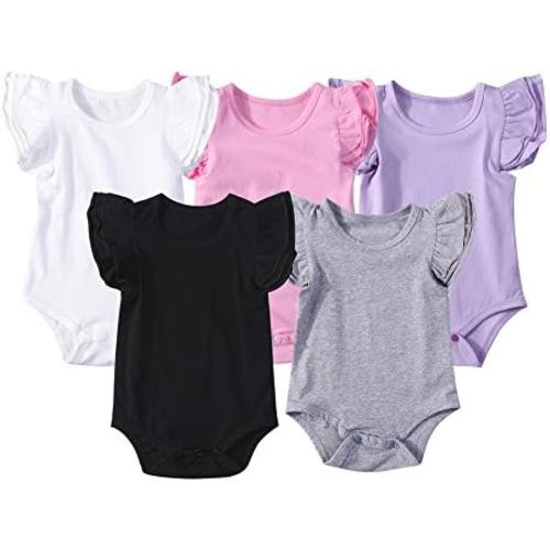 Mubineo Infant Baby Girls Basic 3-5-8-Pack Ruffle Short Sleeve Cotton Bodysuits