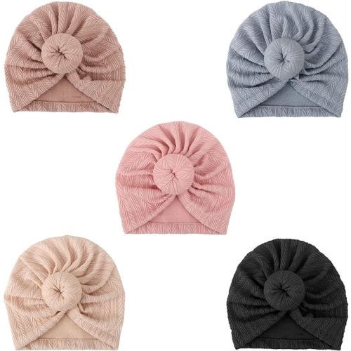 DRESHOW BQUBO Baby Turban Hats Turban Bun Knot Baby Infant Beanie Baby Girl Soft Cute Toddler Cap - 5 Pack Wheat Ear Pattern Donut a/ 0-12 Months