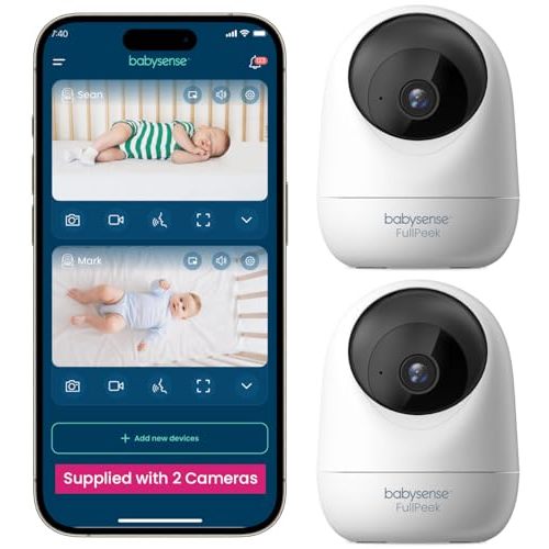 Babysense 2Peek Video Baby Monitor, WiFi Security Camera with Auto Tracking (2Pcs), 3MP Super HD, Intelligent Motion & Sound Detection, Night Vision, Private Hidden Lens Mode, Supports SD Card