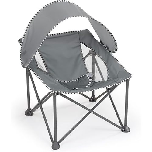Bright Starts Pop 'N Chill Travel Seat, Indoor/Outdoor Use, Infant Seat with UPF 50+ Canopy, Grey, Ages 0-6 Months
