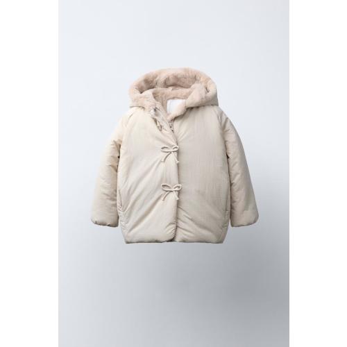 WATER REPELLENT PUFFER COAT WITH BOWS - Ecru | ZARA United States