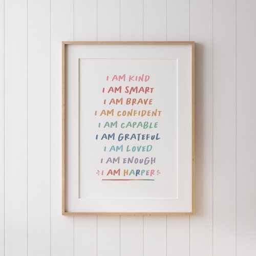 Personalised Affirmations for Kids Affirmations Print I am Kind Smart Loved Inspirational Quote Personalised Name Print Nursery Decor