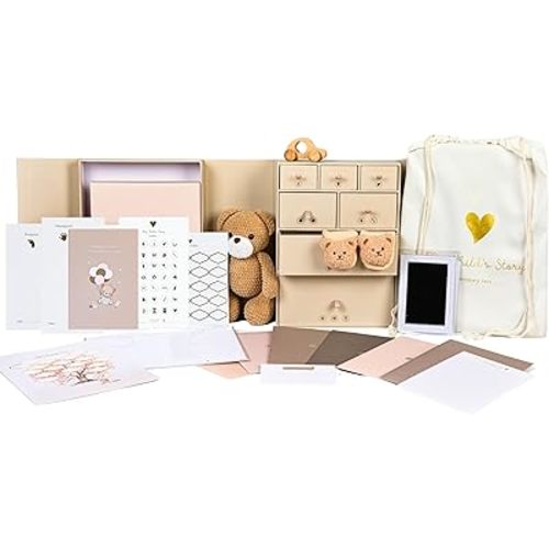 Baby Keepsake Box | Memory Organizer Gender Neutral, Acid-Free Newborn Keepsake, Easy to Use for New Baby, Maternity Gift, Baby Shower,Pregnancy, Mother’s Day w/Baby Memory Book, Labels for Pregnancy
