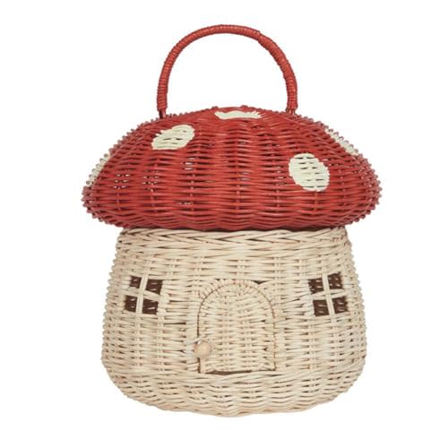 Jkjhbhged Handmade Rattan Mushroom-Shaped Storage Basket- Cute Handmade Handcrafted Gift Decoration Artwork Rattan, Red Easy to Use