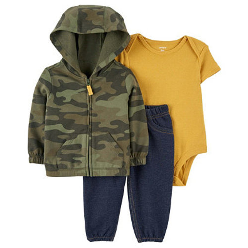 Baby Boys Camo Jacket, Bodysuit and Pants Outfit, 3 Piece Set