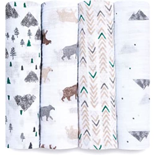 aden + anais Essentials Swaddle Blanket, Muslin Blankets for Girls & Boys, Baby Receiving Swaddles, Newborn Gifts, Infant Shower Items, Toddler Gift, Wearable Swaddling Set, 4 Pack, Bear Necessities