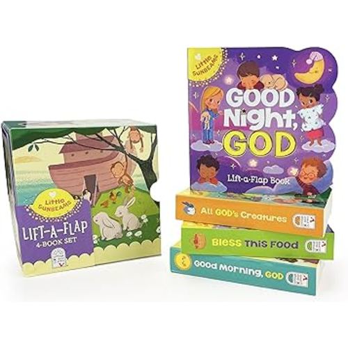 Little Sunbeams Religious Lift-A-Flap 4-Book Set for Babies and Toddlers, Ages 1-5
