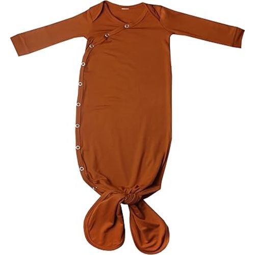 Copper Pearl Baby Gown - Knotted Newborn Sleepers for Baby Boy and Girl, Soft Stretchy Long Sleeve Infant Gowns with Bottom Tie and Hand Mittens, Perfect Hospital Coming Home Outfit (Powell)