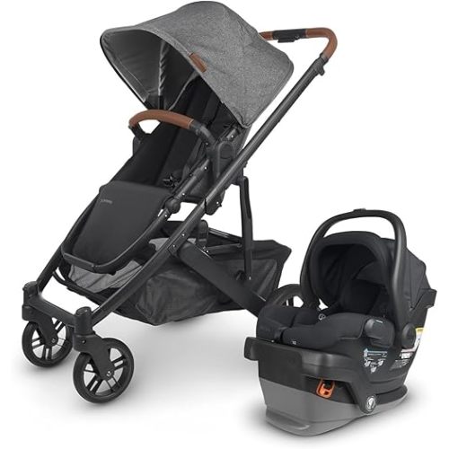 UPPAbaby Travel System, Includes Cruz V2 Stroller + Mesa V2 Car Seat Combo/Toddler Seat, Bumper Bar, Bug Shield, Rain Shield, Car Seat, Base + Robust Infant Insert Included/Greyson (Charcoal Mélange)