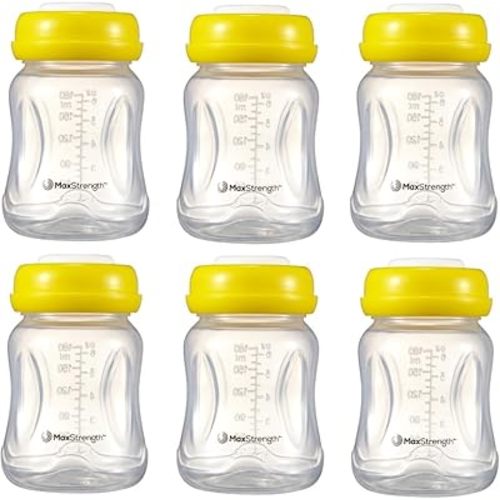 Breastmilk Bottles 6pc Set with Leak Proof Lids, 6.oz 180ml Reusable Wide Neck Bottles Best for Breast Milk Collection & Storage Solution, BPA Free, Fits Spectra & Avent Models