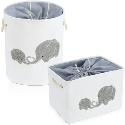 I nylon 2-Pack Storage Baskets, Nursery Size, Hamper & Laundry, Mother Baby Gift, Elephant Decor