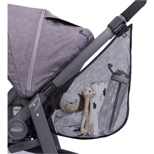 J.L. Childress Side Sling, Universal Fit Stroller Mesh Cargo Net and Organizer, Extra Stroller Storage Space, Non-Slip and Adjustable Straps, Black