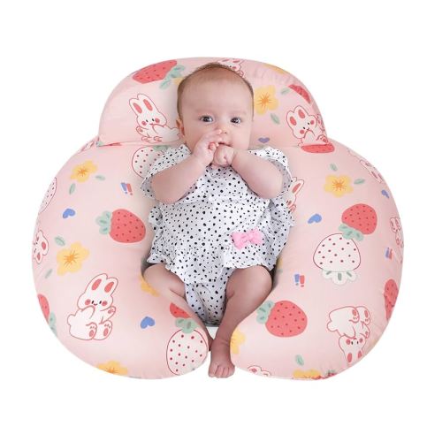 Nursing Pillow for Breastfeeding, Animal Patterns Removable Cotton Cover, Machine Washable, Pink Strawberry