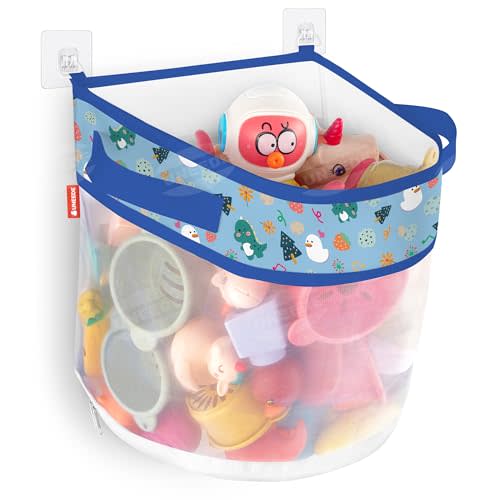 UNEEDE Dino Print Bath Toy Storage,4.15 Gallons Bathtub Toy Storage Organizer,Bath Toy Holder for Bathtub Organizer and Storage,Quick Dry Bath Toy Organizer,Mesh Shower Caddy,Blue Dinosaur Sutff
