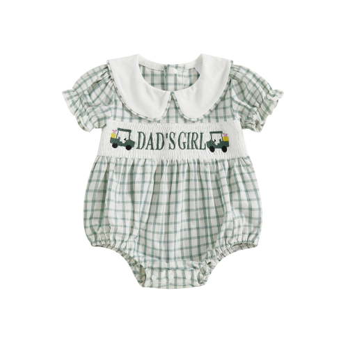 BemeyourBBs Girl Plaid Romper Golf Cart Letter Short Sleeve Doll Collar Bodysuit