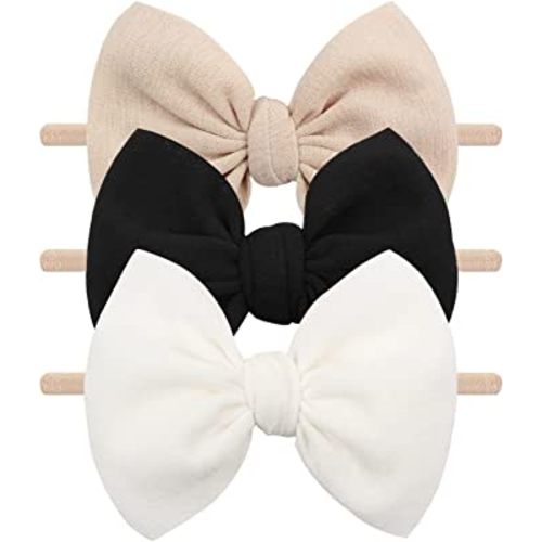 Baby Girls Nylon Headbands Newborn Bows Handmade Hair Bows Hairbands Hair Accessories for Newborn Infant Toddlers Kids(Beige Black White)