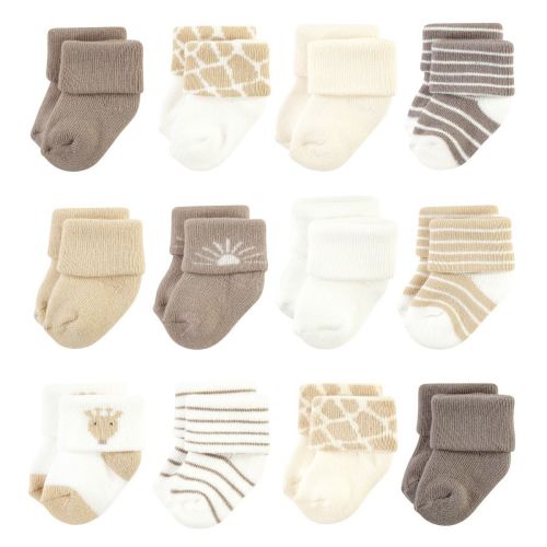 Hudson Baby Infant Boy Cotton Rich Newborn and Terry Socks, Modern Giraffe, 6-12 Months