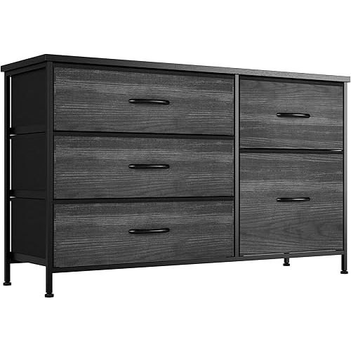 Nicehill Black Dresser for Bedroom with 5 Drawers, Kids Dresser Wood Grain Print, Dressers & Chests of Drawers for Closet, Clothes, Nursery, Bedroom Dresser with Drawers, Wood Top, Black Wood Grain