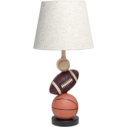 Simple Designs LT1082-SPT SportsLite 22" Tall Popular Sports Combo Basketball, Baseball, Football Polyresin Table Desk Lamp w Light Beige Fabric Shade for Kids' Room, Nursery,Bedroom,Gameroom,Mancave