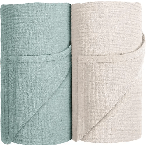 Susurration Muslin Swaddle Blanket Baby,100% Cotton Baby Receiving Blanket Soft Thin Baby Swaddle Blanket for Unisex Newborn 40x40in 2Pack (Light Green)