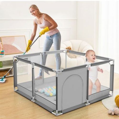 Gotgelif 50"x50" 4-panel Baby Playpen Spacious & Secure Foldable Playard Gray