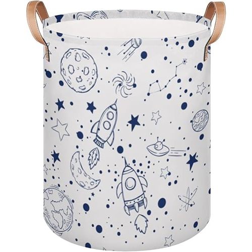 Space Planet Kids Laundry Basket, Blue Starry Sky Nursery Laundry Hamper Foldable Storage Bin Toy Basket Dirty Clothes Storage Basket with Handles Organizer for Bedroom Bathroom