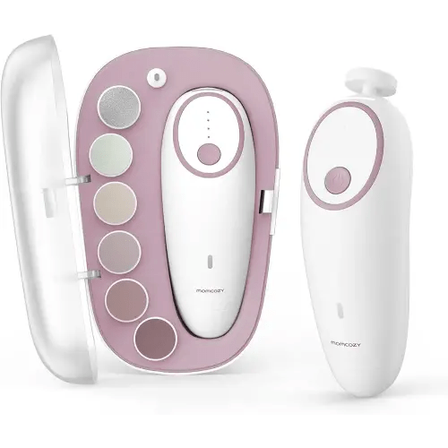 Momcozy Baby Nail File Electric, Rechargeable Baby Nail Clipper, Gentle Baby Nail Trimmer Electric with Night Light, 7 Grinding Head Replacement Pads, Pink