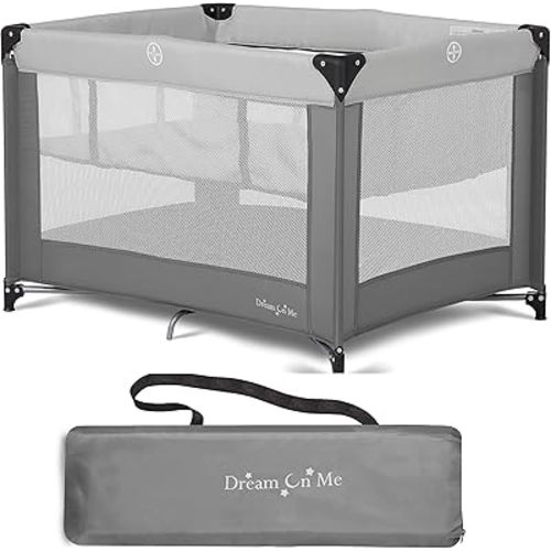 Dream On Me Zazzy Portable Playard with Bassinet in Grey, Packable and Easy Setup Baby Playard, Lightweight and Portable Playard for Baby with Mattress and Travel Bag