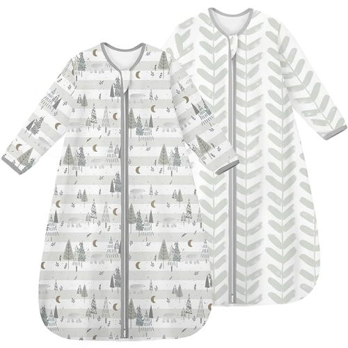 Yoofoss Baby Sleep Sack 6-12 Months Long Sleeve Wearable Blanket Baby 100% Organic Cotton 2-Way Zipper 0.5 Tog Infants Sleeping Sack, Lightweight(Medium)