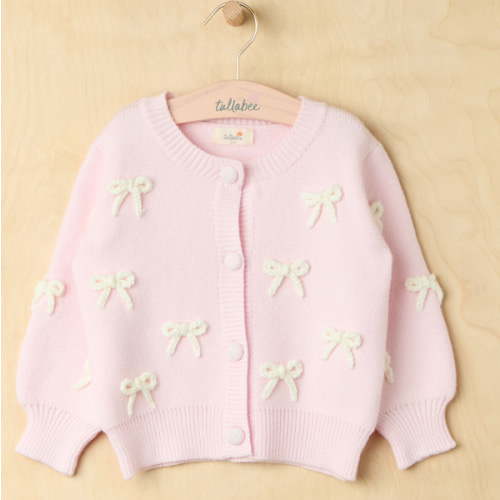 Georgie Bow Baby Cardigan in Pink | Tullabee