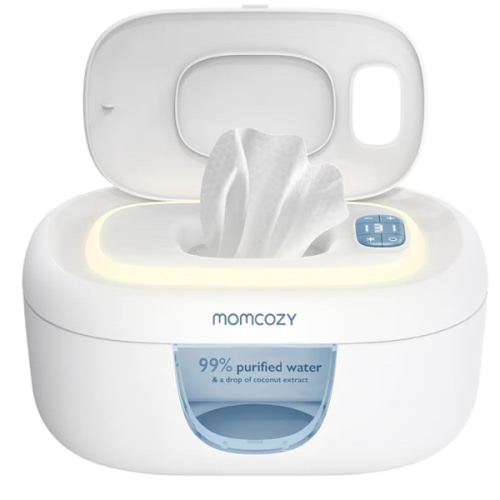 Momcozy Baby Wipe Warmer, Innovative Spring Design, Large Capacity Wipes Dispenser for 60-80pcs, Fast & Even Heating, 4 Modes of Temperature Heating Control, Diaper Wipe Warmer with Night Light, Blue