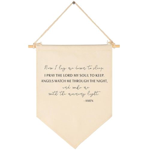 Now I Lay Me Down To Sleep-Prayer Sign Above Crib-Scripture Gift for Baby Boys Girls Kids-Christian Bible Verses-Canvas Hanging Pennant Banner Wall Decor Gift for Nursery Baby Room Homeschool Playroom