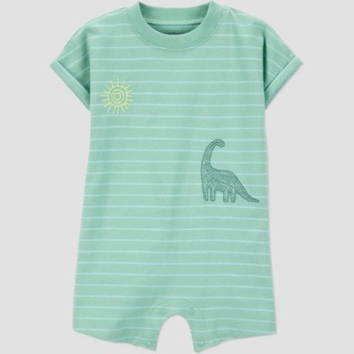 Carter's Just One You® Baby Boys' Striped Scenic Dino Romper - Green 9M: Cotton Jersey, Crotch Snap
