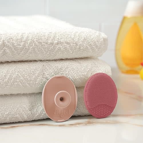 S&T INC. Exfoliating and Massaging Cradle Cap Bath Brushes for Baby, Silicone - 2 Inch x 2.5 Inch, Pink, 2 Pack
