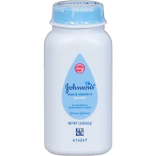Johnson's Baby Naturally Derived Cornstarch Baby Powder with Aloe and Vitamin E for Delicate Skin, Hypoallergenic and Free of Parabens, Phthalates, and Dyes for Gentle Baby Skin Care, 1.5 oz