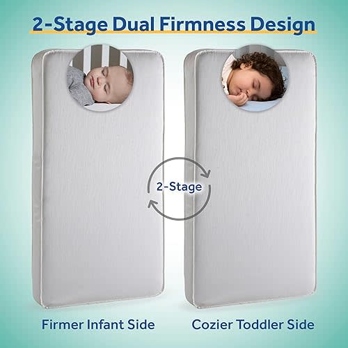 Sealy Baby Flex Cool Breathable 2 Stage Waterproof Crib Mattress plus Toddler Bed Fit, Airy Cotton Cover, 204 Premium Coils, GREENGUARD Gold Certified, Safety & Quality Tested, Made in USA, 52'X28'