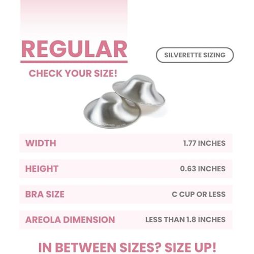 SILVERETTE The Original Silver Nursing Cups, Nipple Covers for Breastfeeding, Regular
