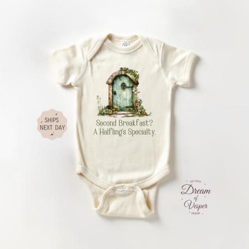 Funny Halfling Onesie®, Second Breakfast? A Halfling’s Specialty Onesie®, Cute Fantasy Baby Bodysuit, Natural Baby Onesie®, Baby Shower Gift
