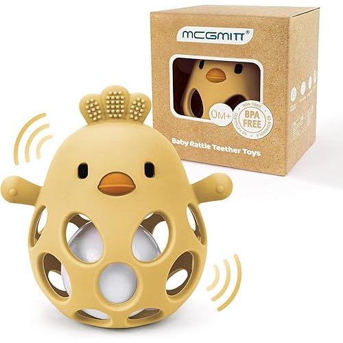 MCGMITT Baby Teething Toys for 3-6 Months, Easy Grasp Silicone Infant Rattle Teether Toy for 0-12 Months, BPA-Free Food Grade Baby Montessori Sensory Toys, Soft Infant Chew Toys for Teething Relief
