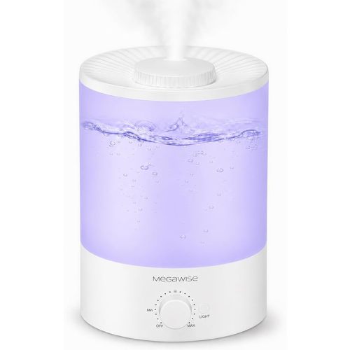 MegaWise Healthy Top-Refill Cool Mist Humidifiers for Bedroom, 24dB Ultrasonic Air Vaporizer with Water Filter for Baby [PP Material], Colorful Night Light,1 Gal Essential Oil Diffuser, Auto Shut Off