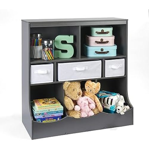 Badger Basket Combo Bin Toy Storage Unit and Book Shelf for Kids with 3 Baskets - Charcoal