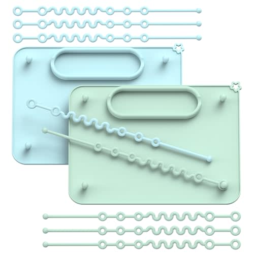2 Pack Baby Silicone Mat, with Suction Base and 8 Stretchable Straps, Seposeve Baby Placemats, Activity Mat for Infants to Toddlers, Keeps Baby Essentials Off The Floor, Green Blue